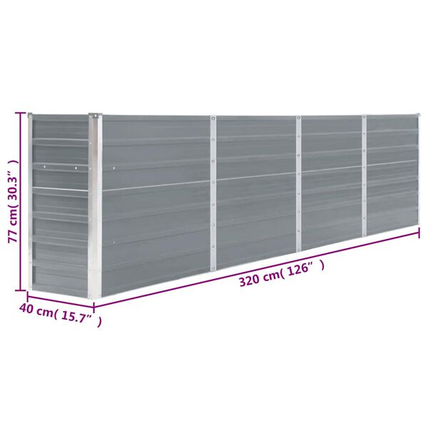 vidaXL Ζαρντινιέρα Ψηλή Γκρι 320 x 40 x 77 εκ. Γαλβανισμένος Χάλυβας