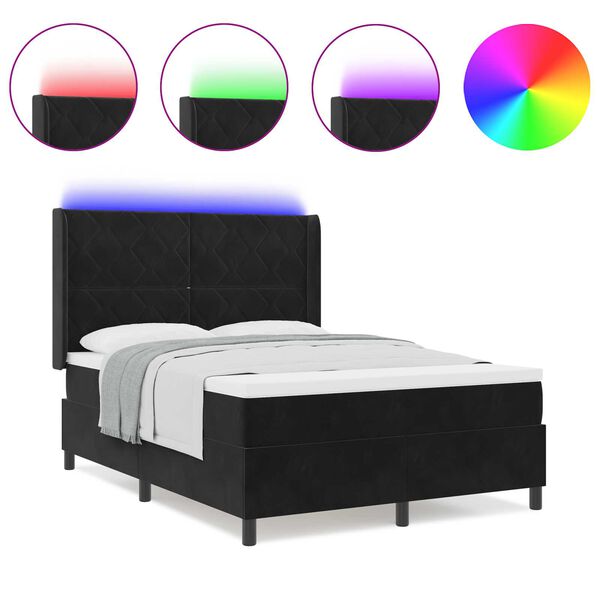 vidaXL Κρεβάτι με Σκηνίωμα και Στρώμα & LED Μαύρο 140x200 εκ. Βελούδο