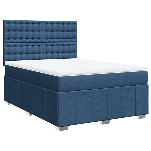 vidaXL Κρεβάτι Boxspring με Στρώμα Μπλε 160x200 εκ. Υφασμάτινο