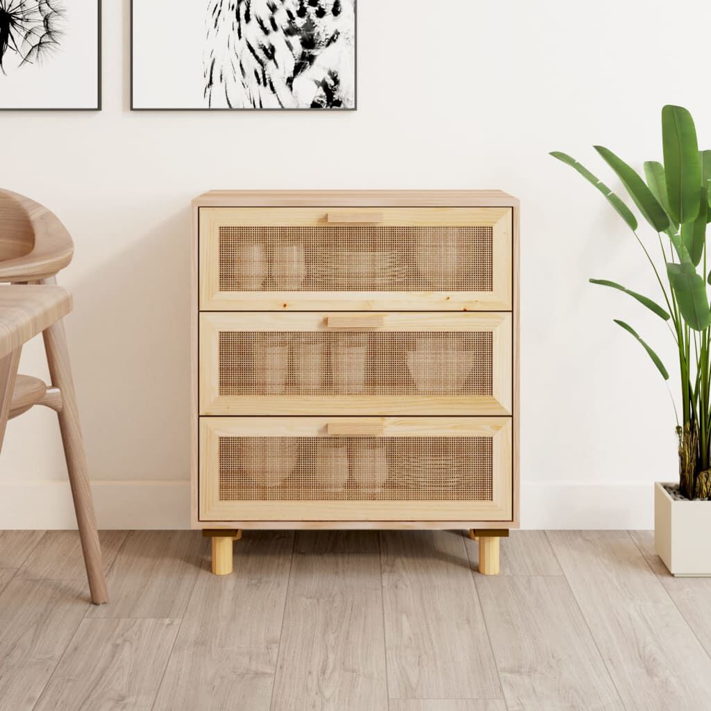 vidaXL Ντουλάπι Καφέ 60 x 30 x 70 εκ. από Μασίφ Πεύκο & Φυσικό Ρατάν