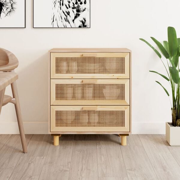 vidaXL Ντουλάπι Καφέ 60 x 30 x 70 εκ. από Μασίφ Πεύκο & Φυσικό Ρατάν