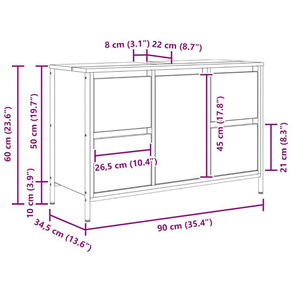 vidaXL ντουλάπι νιπτήρα με συρτάρια γκρι Sonoma 90x34,5x60 εκ.