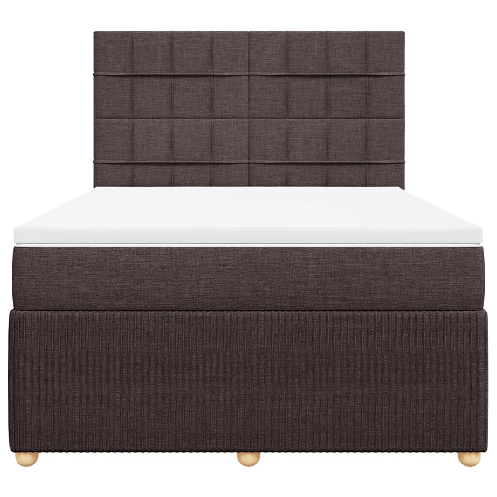 vidaXL Κρεβάτι Boxspring με Στρώμα Σκούρο Καφέ 140x190 εκ. Υφασμάτινο