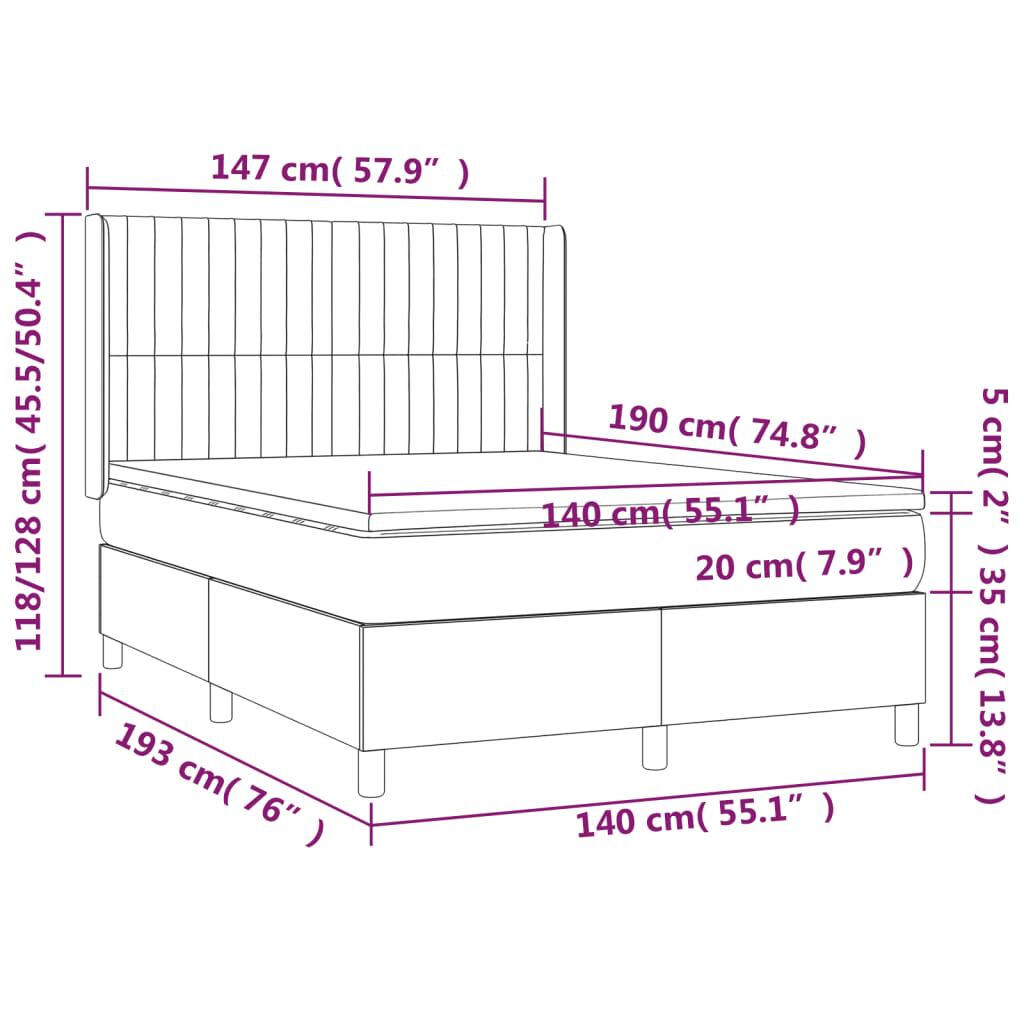 vidaXL Κρεβάτι Boxspring με Στρώμα Κρεμ 140x190 εκ. Υφασμάτινο