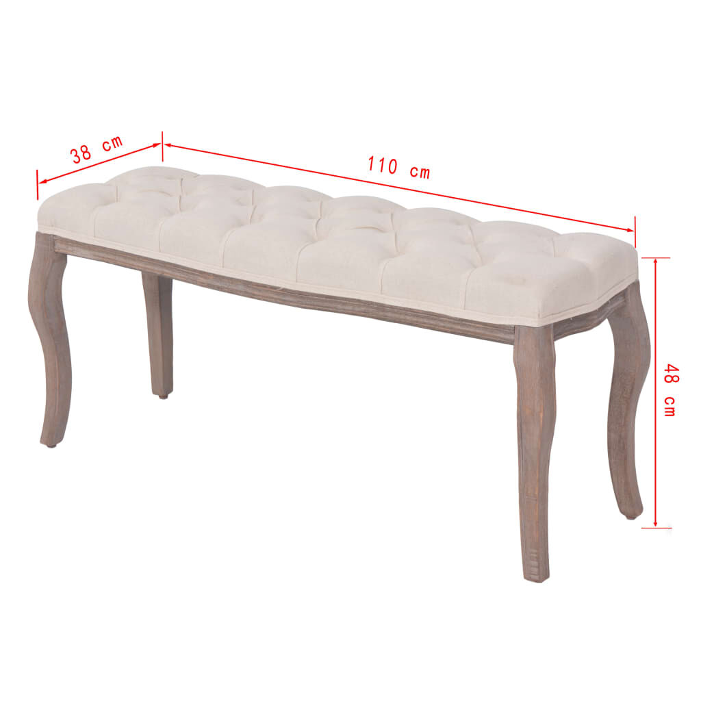 vidaXL Ταμπουρέ Λευκό Κρεμ 110 x 38 x 48 εκ. από Λινό και Μασίφ Ξύλο