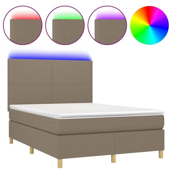 vidaXL &Kappa;&rho;&epsilon;&beta;ά&tau;&iota; Boxspring &mu;&epsilon; &Sigma;&tau;&rho;ώ&mu;&alpha; & LED Taupe 140x190 &epsilon;&kappa;. &Upsilon;&phi;&alpha;&sigma;&mu;ά&tau;&iota;&nu;&omicron;