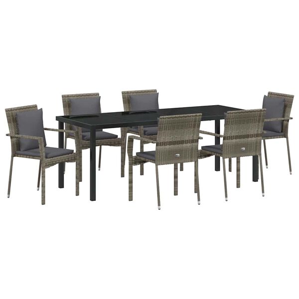 vidaXL Σέτ φαγητού για κήπο με μαξιλάρι 7 pcs Γκρι συνθετικό ρατάν