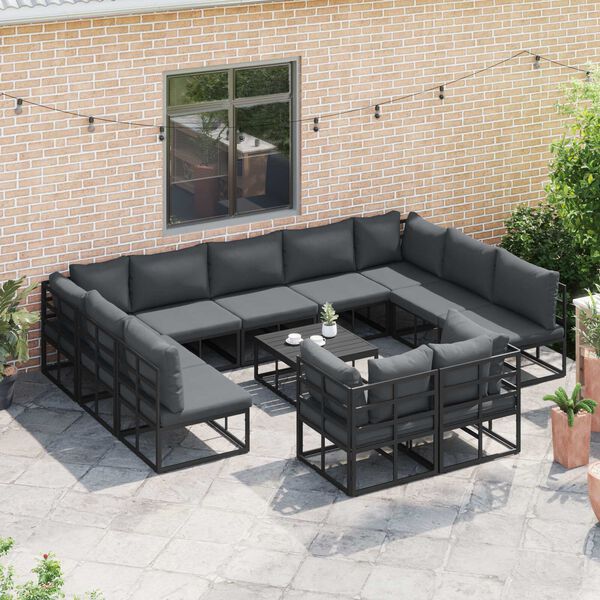 vidaXL Σετ Καναπέ Κήπου 11 pcs Μαύρο 70 x 70 x 32 εκ Αλουμίνιο