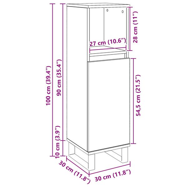 vidaXL Ντουλάπι Μπάνιου Μαύρη δρυς 30 x 30 x 100 εκ Επεξεργασμένο ξύλο