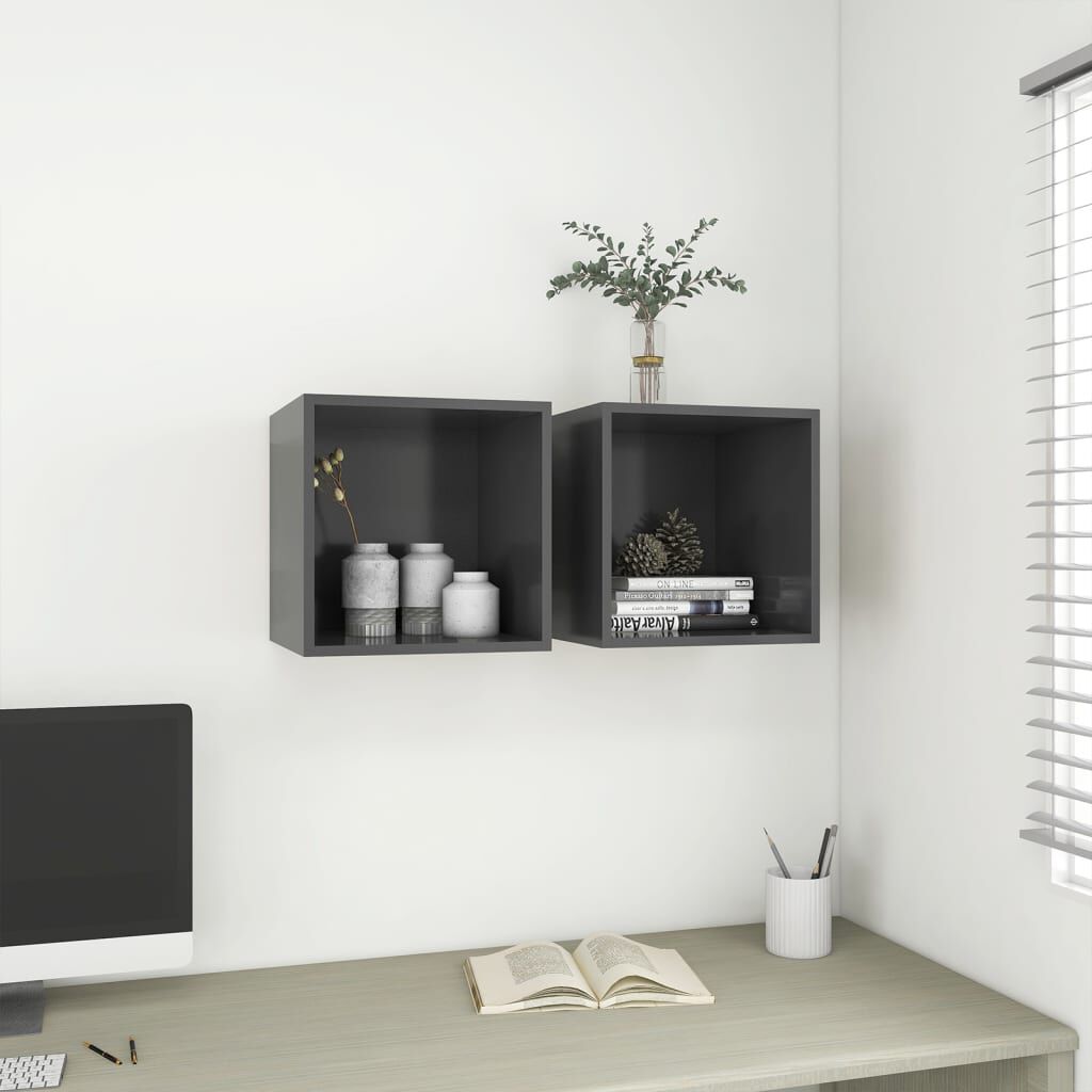 vidaXL Ντουλάπια Τοίχου 2 τεμ. Γκρι 37 x 37 x 37 εκ. από Επεξ. Ξύλο