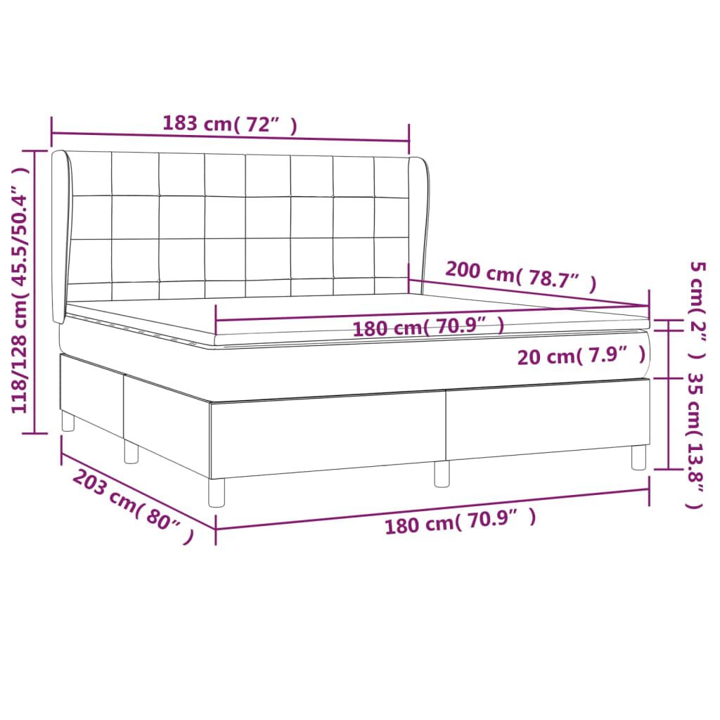 vidaXL Κρεβάτι Boxspring με Στρώμα Κρεμ 180x200 εκ. Υφασμάτινο