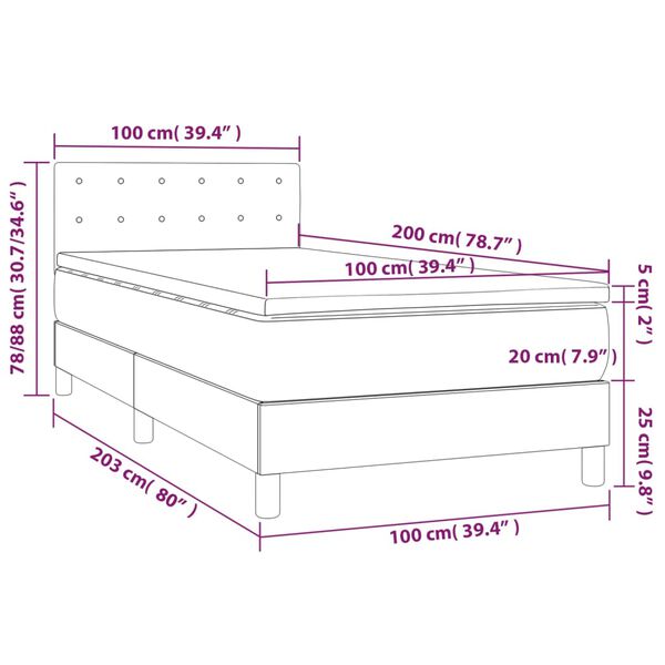 vidaXL Κρεβάτι Boxspring με Στρώμα & LED Μαύρο 100x200 εκ. Υφασμάτινο