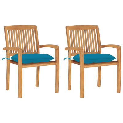 vidaXL Καρέκλες Κήπου 2 τεμ. από Μασίφ Ξύλο Teak με Γαλάζια Μαξιλάρια