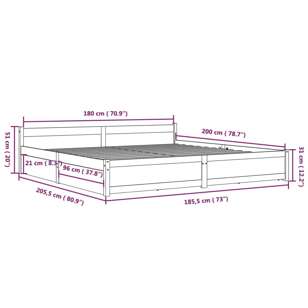 vidaXL Πλαίσιο Κρεβατιού Συρτάρια 180 x 200 εκ Super King Size