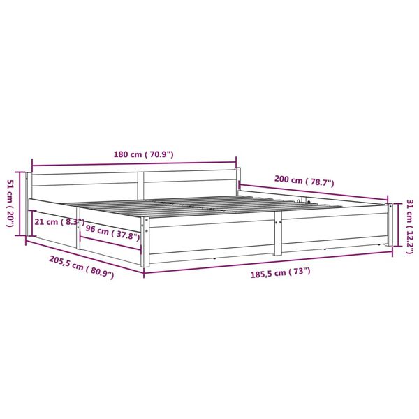 vidaXL Πλαίσιο Κρεβατιού Συρτάρια 180 x 200 εκ Super King Size