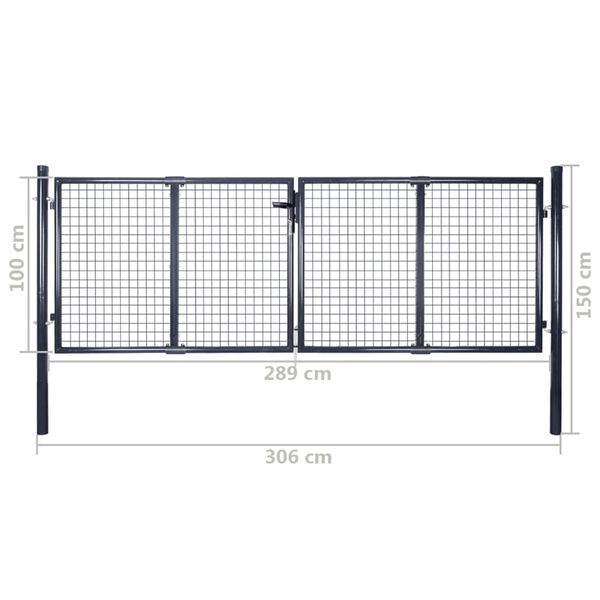 vidaXL Πόρτα Περίφραξης με Πλέγμα Γκρι 289 x 100 εκ. Γαλβαν. Χάλυβας