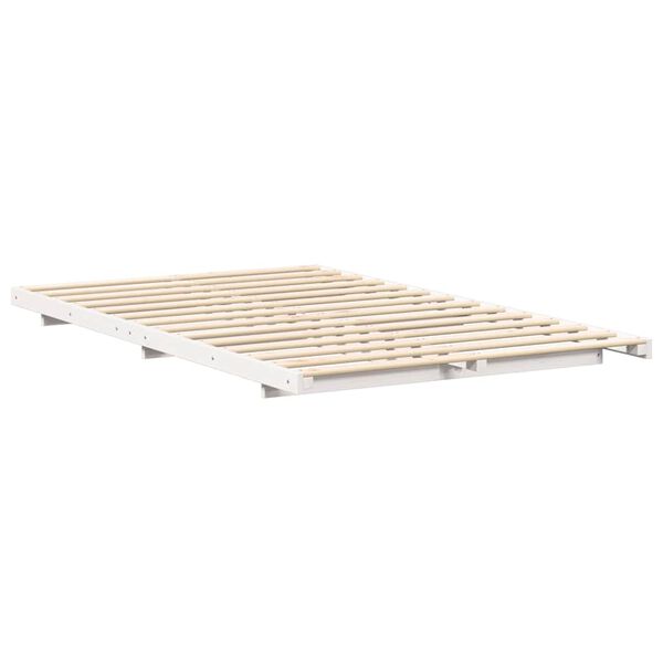 vidaXL Κρεβάτι δαπέδου Λευκό 135 x 190 cm Μασίφ ξύλο πεύκου