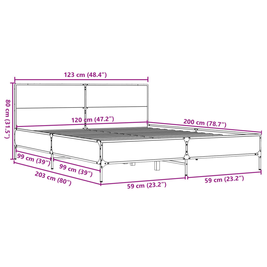 vidaXL Πλαίσιο Κρεβατιού Sonoma Δρυς 120x200 εκ. Επεξ. Ξύλο & Μέταλλο