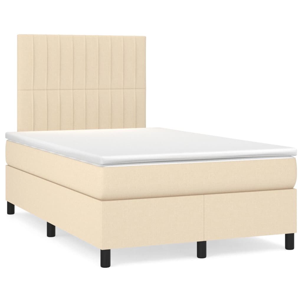 vidaXL Κρεβάτι Boxspring με Στρώμα Κρεμ 120x200 εκ. Υφασμάτινο