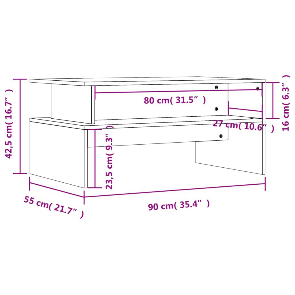 vidaXL Τραπεζάκι Σαλονιού Καφέ Δρυς 90x55x42,5 εκ. Επεξεργασμένο Ξύλο