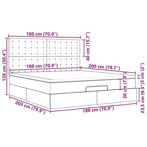 vidaXL Οθωμανικό κρεβάτι με στρώματα & LEDs Ροζ 180x200cm Velvet