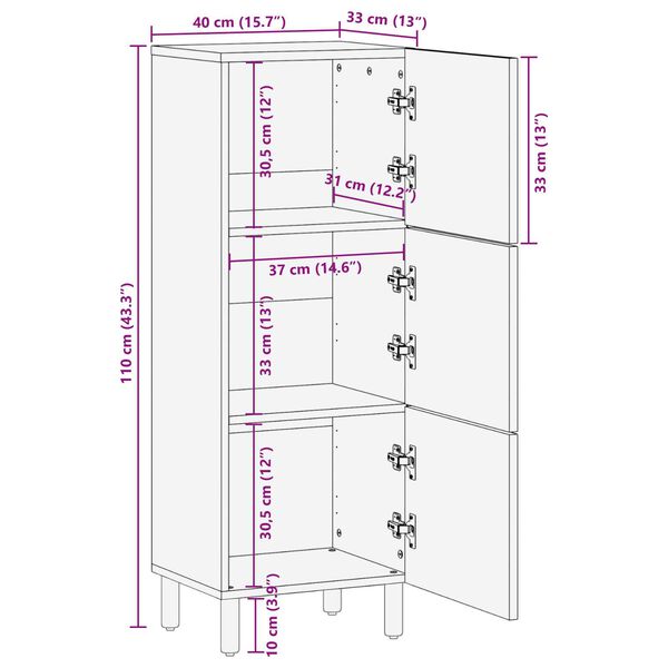 vidaXL Υψηλόμπαθος 40x33x110 εκ Μασίφ ξύλο ακακίας