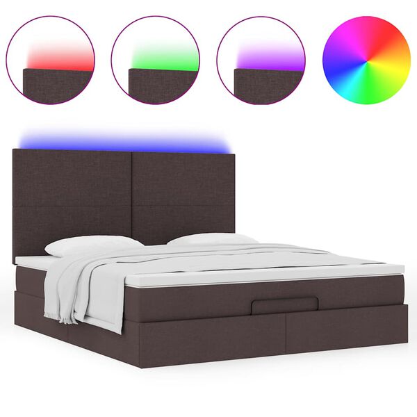 vidaXL Οθωμανικό κρεβάτι με στρώμα & LEDs Σκούρο καφέ 160x200cm ύφασμα