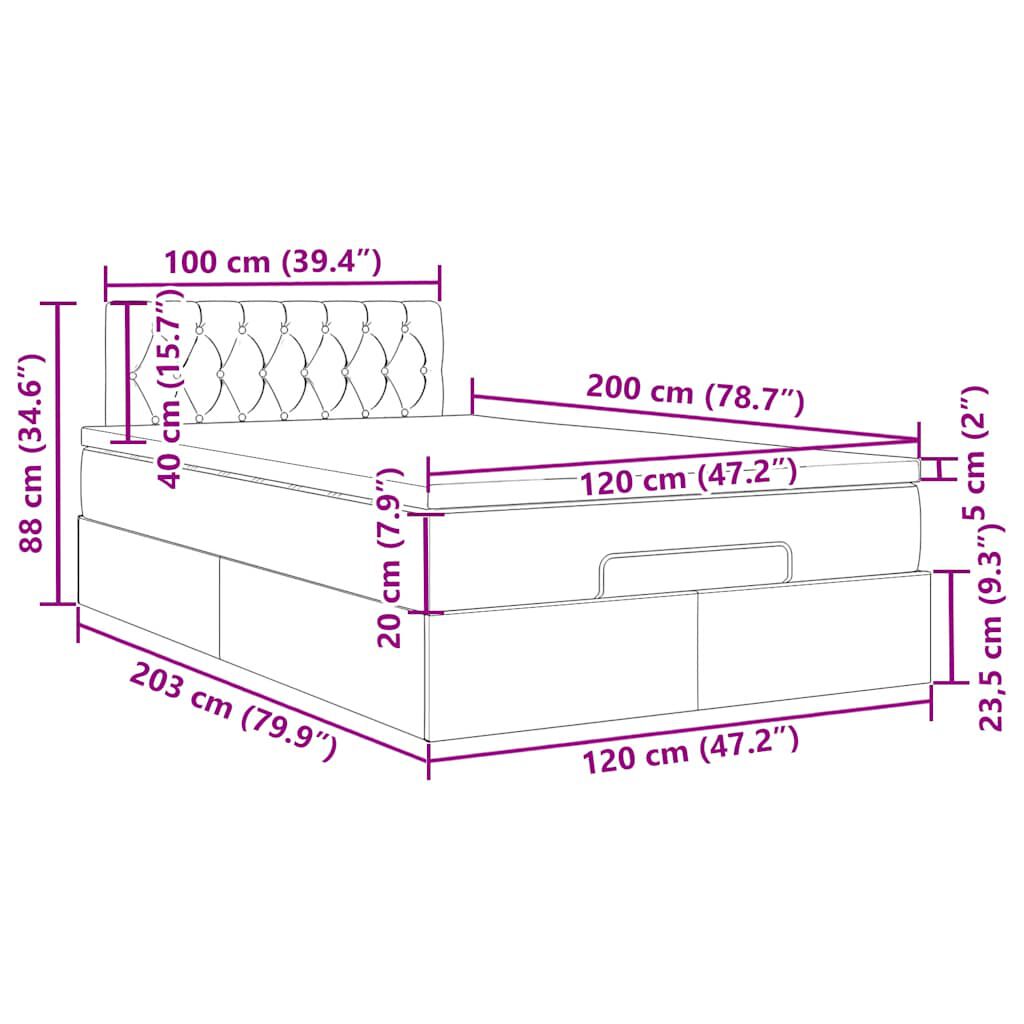 vidaXL Οθωμανικό κρεβάτι με στρώμα&LEDs Ανοιχτό γκρι 120x200cm Βελούδο