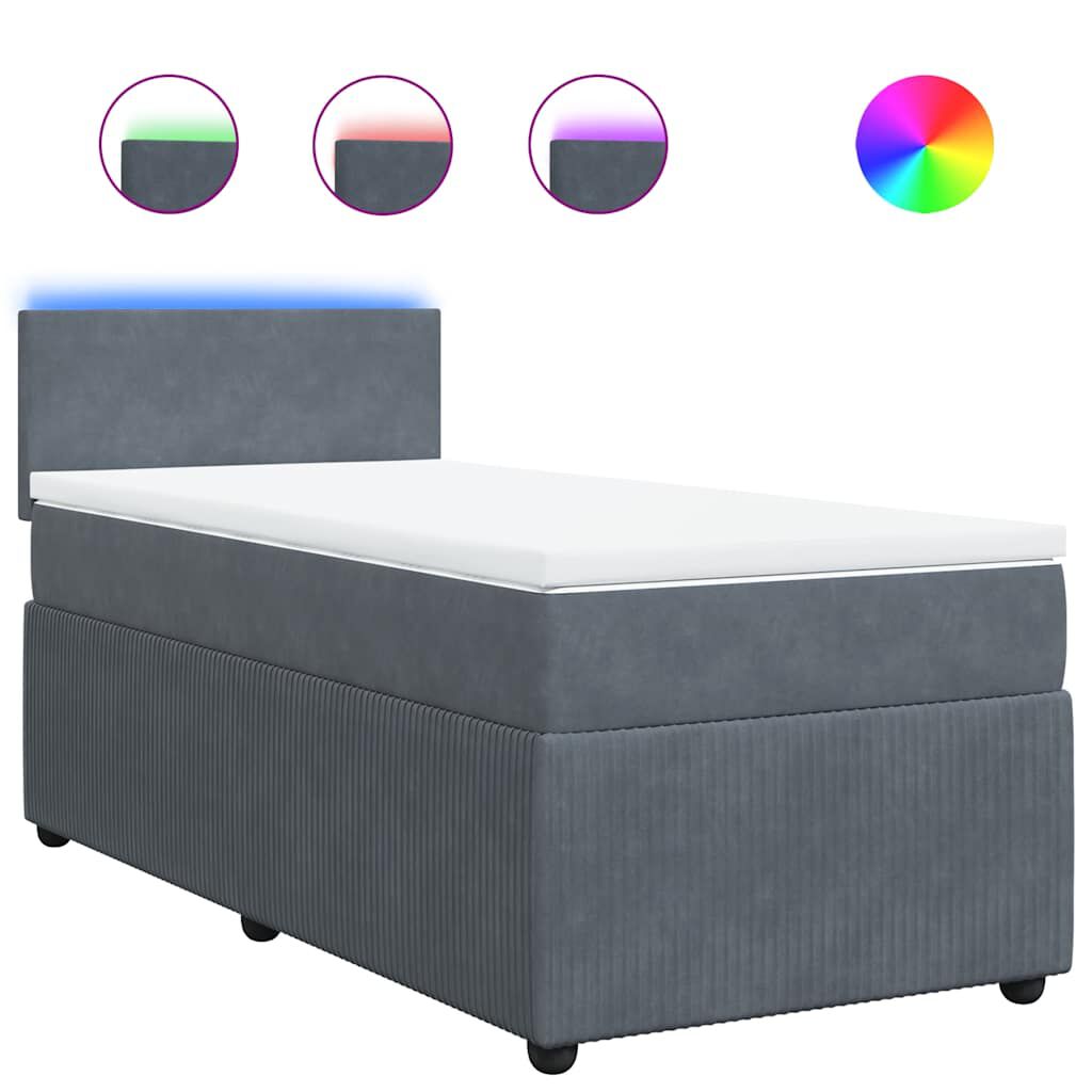 vidaXL Κρεβάτι Boxspring με Στρώμα Σκούρο Γκρι 90x200 εκ. Βελούδινο