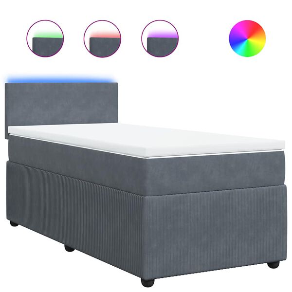 vidaXL Κρεβάτι Boxspring με Στρώμα Σκούρο Γκρι 90x200 εκ. Βελούδινο