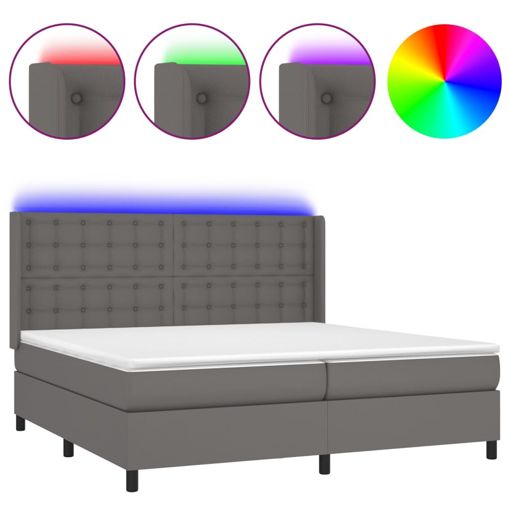 vidaXL Κρεβάτι Boxspring με Στρώμα & LED Γκρι 200x200 εκ. Συνθ. Δέρμα
