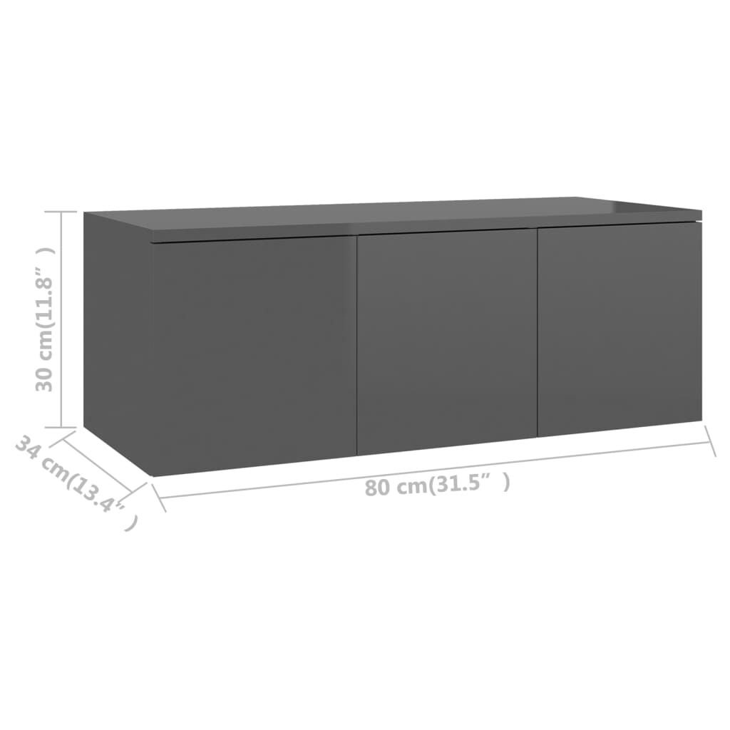 vidaXL Έπιπλο Τηλεόρασης Γυαλιστερό Γκρι 80 x 34 x 30 εκ. Επεξ. Ξύλο