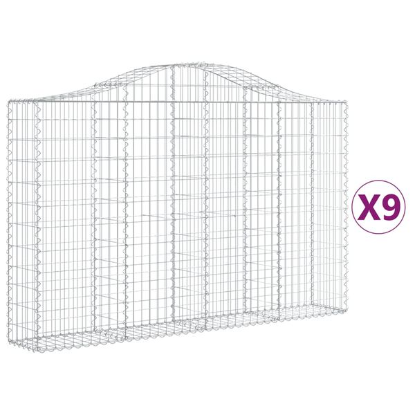vidaXL Συρματοκιβώτια Τοξωτά 9 τεμ. 200x30x120/140 εκ. Γαλβαν. Ατσάλι