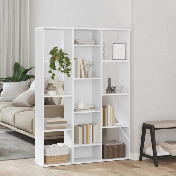 vidaXL Διαχωριστικό/Βιβλιοθήκη Λευκό 100x24x140 εκ. από Επεξ. Ξύλο