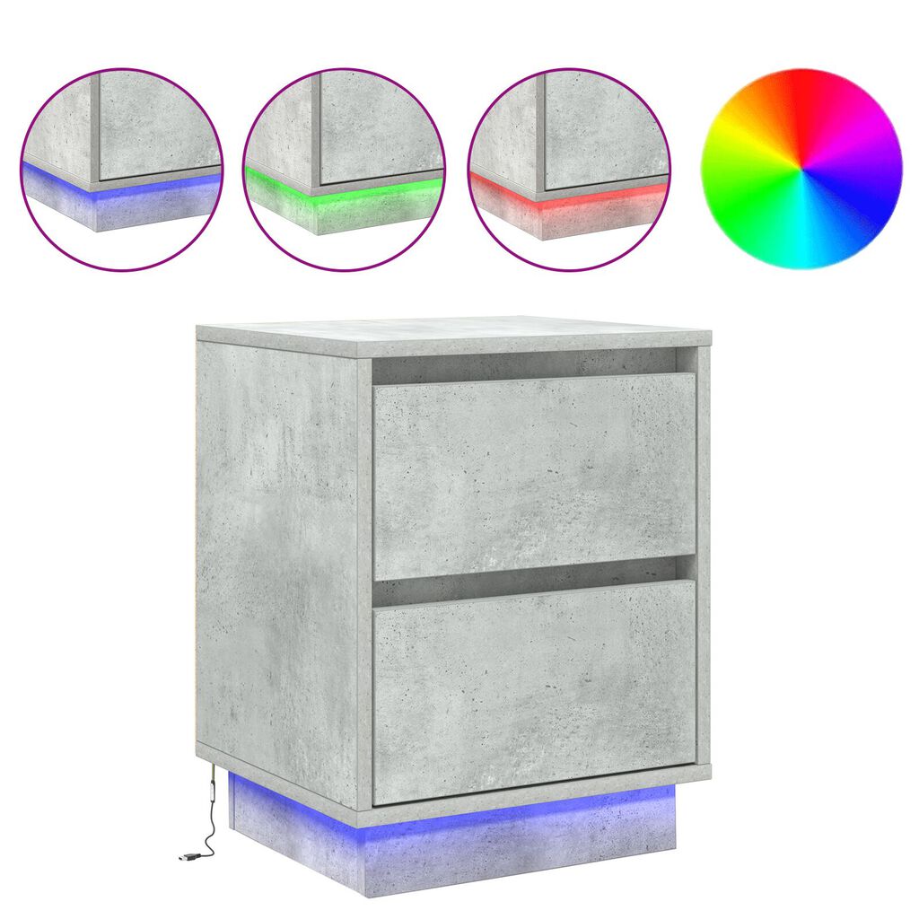 vidaXL Κομοδίνα με LED Φώτα 2 τμχ Γκρι Σκυρόδεμα 39x34.5x50 εκ