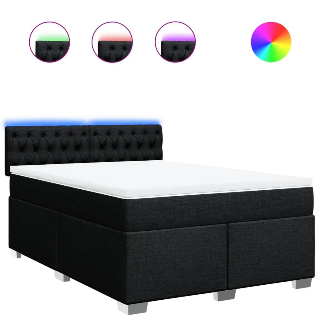 vidaXL Κρεβάτι Boxspring με Στρώμα Μαύρο 140x200 εκ. Υφασμάτινο