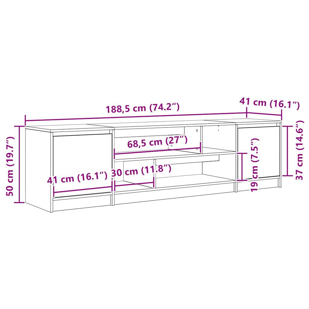 vidaXL Έπιπλο Τηλεόρασης Δρυς τεχνίτης 188,5x41x50 εκ. Επεξ. Ξύλο