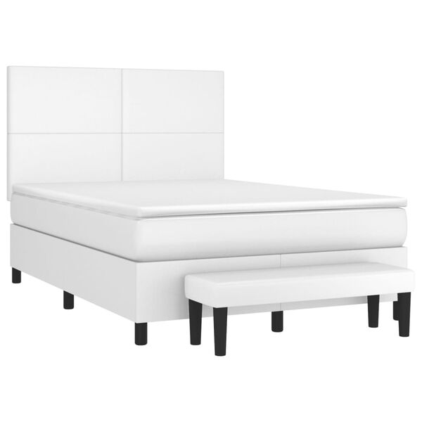 vidaXL Κρεβάτι Boxspring με Στρώμα Λευκό 140x200εκ.από Συνθετικό Δέρμα
