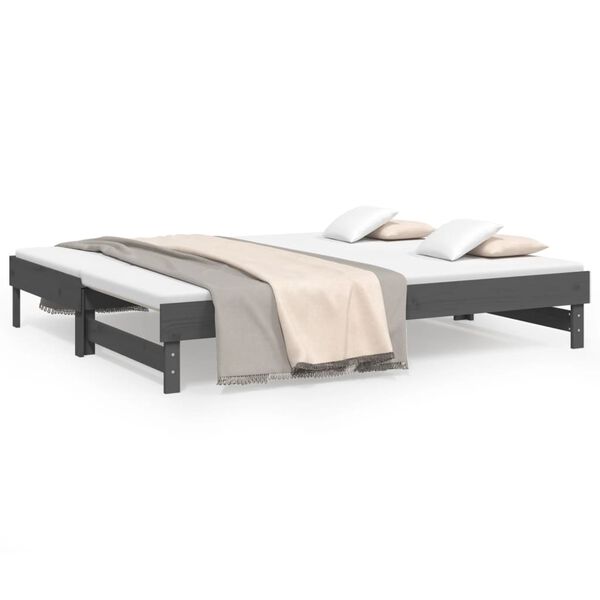 vidaXL Καναπές Κρεβάτι Συρόμενος Γκρι 2x(80x200) εκ. Μασίφ Ξύλο Πεύκου