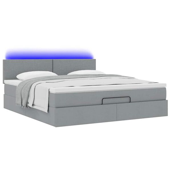 vidaXL Οθωμανικό κρεβάτι με στρώμα&LEDs Ανοιχτό γκρι 180x200cm ύφασμα