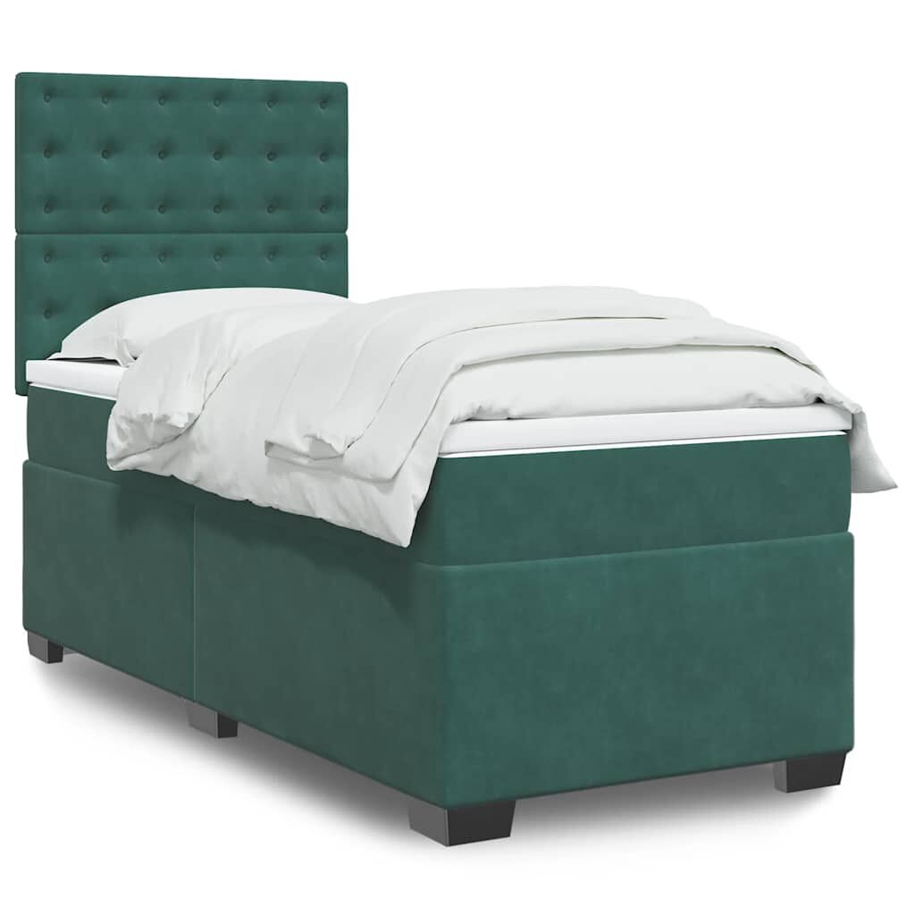 vidaXL Κρεβάτι Boxspring με Στρώμα Σκούρο Πράσινο 100x200εκ. Βελούδινο