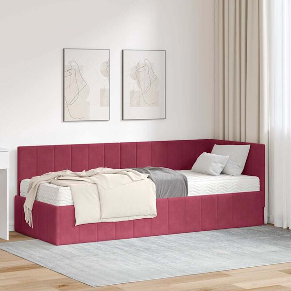 vidaXL Κρεβάτι Γωνίας με στρώμα Μπορντό 80 x 200 cm Βελούδο
