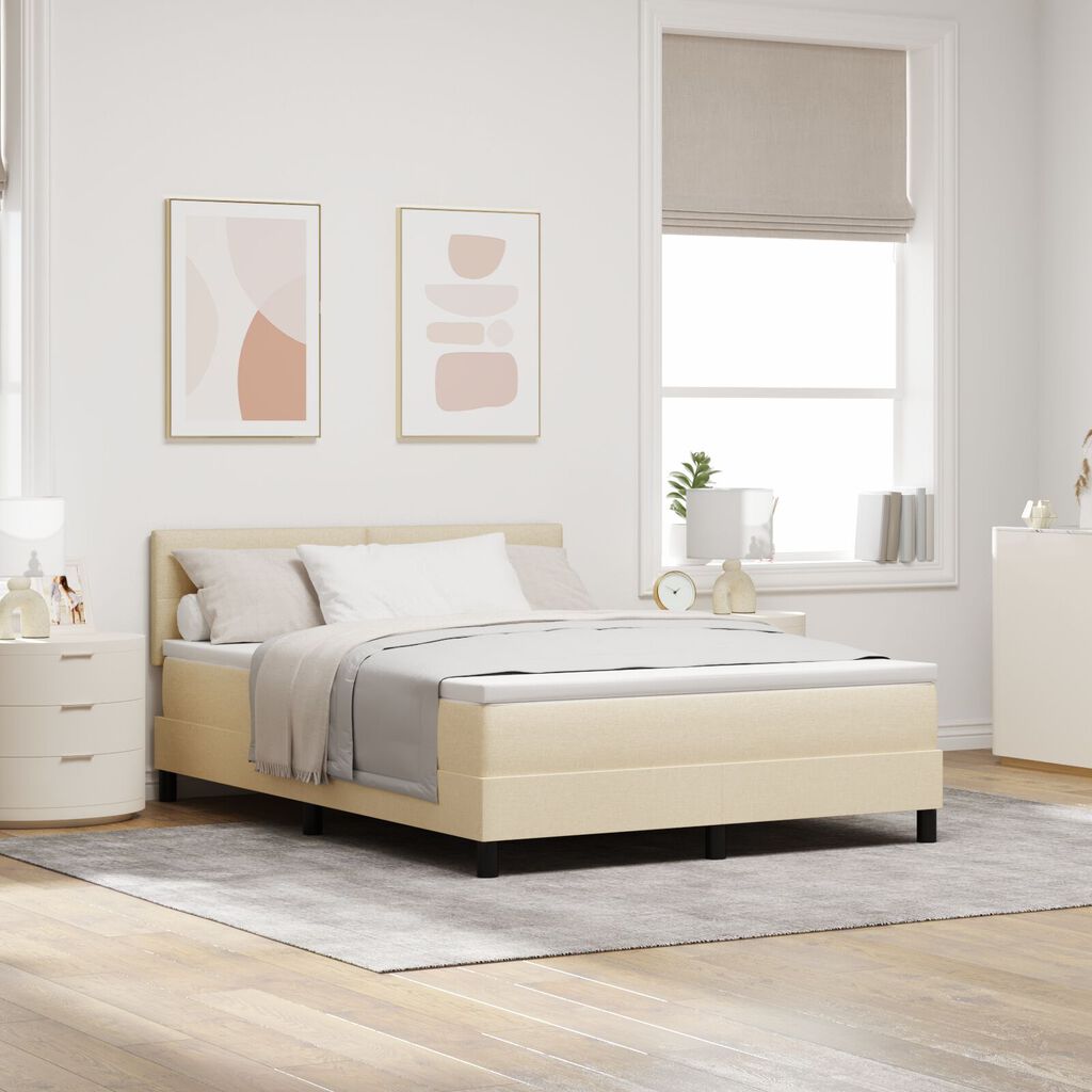 vidaXL Κρεβάτι Box Spring με Στρώμα Κρέμα 140x200 εκ. Υφασμάτινο
