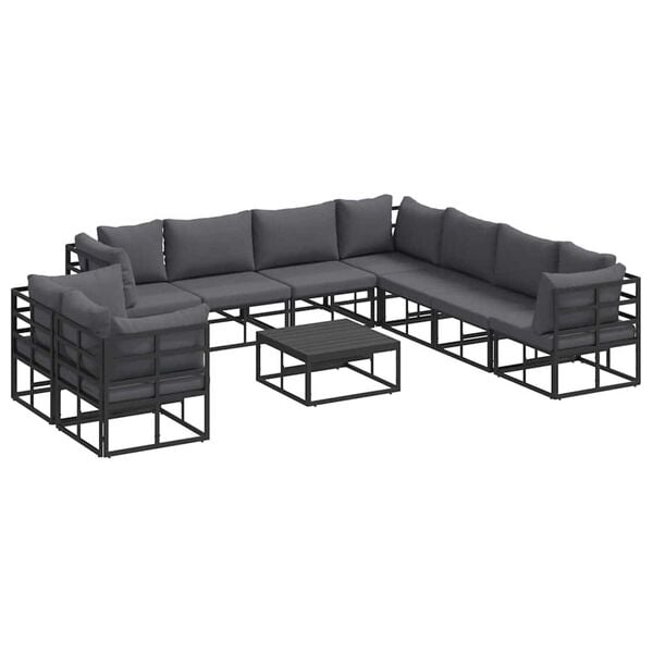 vidaXL Σετ Καναπέ Κήπου με μαξιλάρι 10 pcs Μαύρο Αλουμίνιο