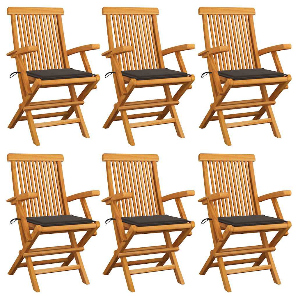 vidaXL Καρέκλες Κήπου 6 τεμ. από Μασίφ Ξύλο Teak με Taupe Μαξιλάρια