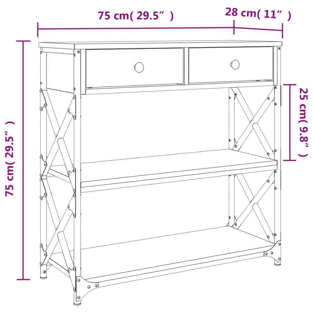 vidaXL Τραπέζι Κονσόλα Μαύρο 75 x 28 x 75 εκ. από Επεξεργ. Ξύλο