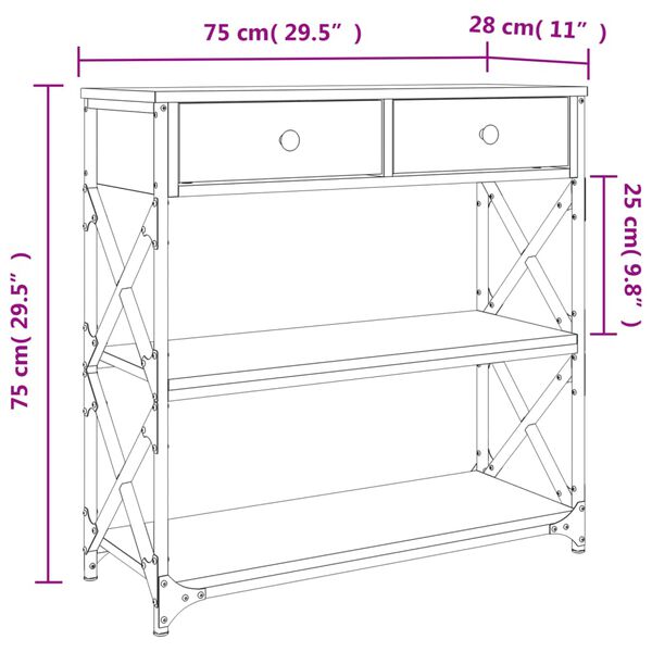 vidaXL Τραπέζι Κονσόλα Μαύρο 75 x 28 x 75 εκ. από Επεξεργ. Ξύλο