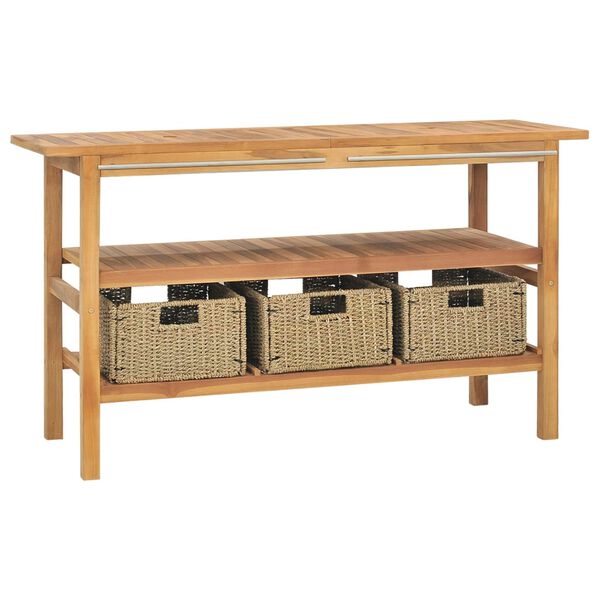 vidaXL Έπιπλο Μπάνιου 132x45x75 εκ. από Μασίφ Ξύλο Teak με 3 Καλάθια