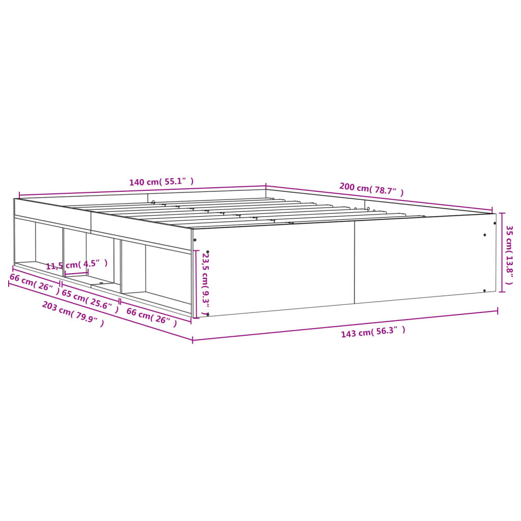 vidaXL Πλαίσιο Κρεβατιού Sonoma Δρυς 140x200 εκ.