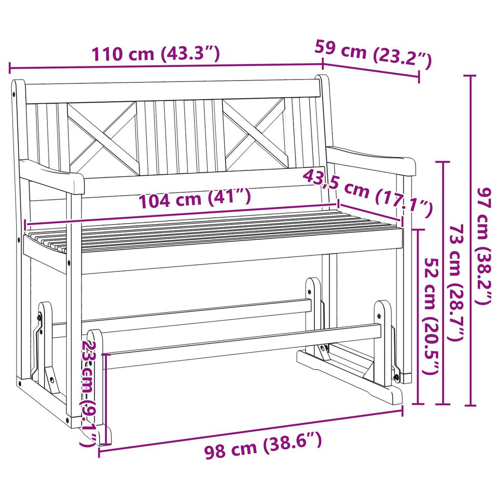 vidaXL Πάγκος Γλύτερας 2-Ατόμων 110x59x97 εκ Μασίφ Ξύλο Ακακίας